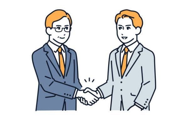 Vector illustration material of a middle man in a suit shaking hands